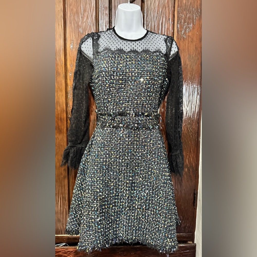 Chic Black and Gold Tweed Dress
